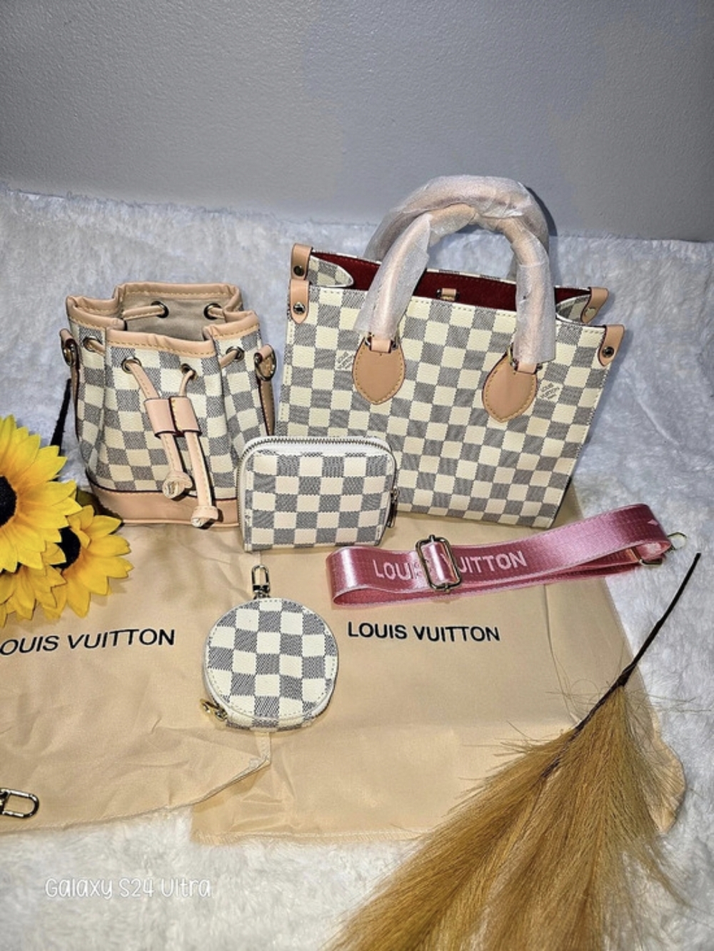 Multi-Bag Tote Set in Pink & Brown NWT